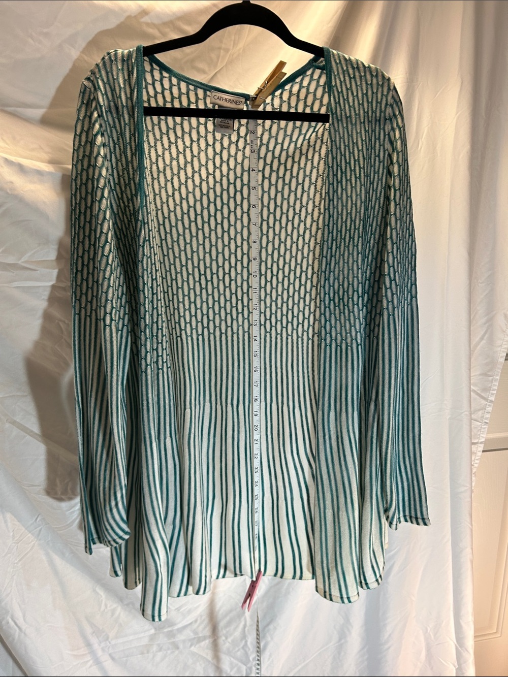 Catherines Teal and White Open Knit Stripe Cardigan